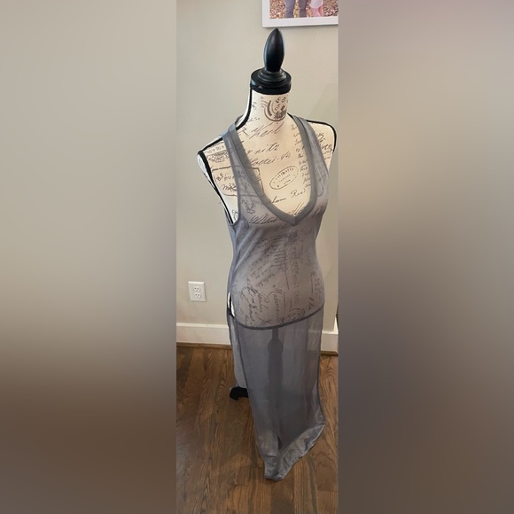 Sheer Grey V Neck High Slit Women’s Mesh Dress /suit Cover Up Size M - Picture 2 of 10